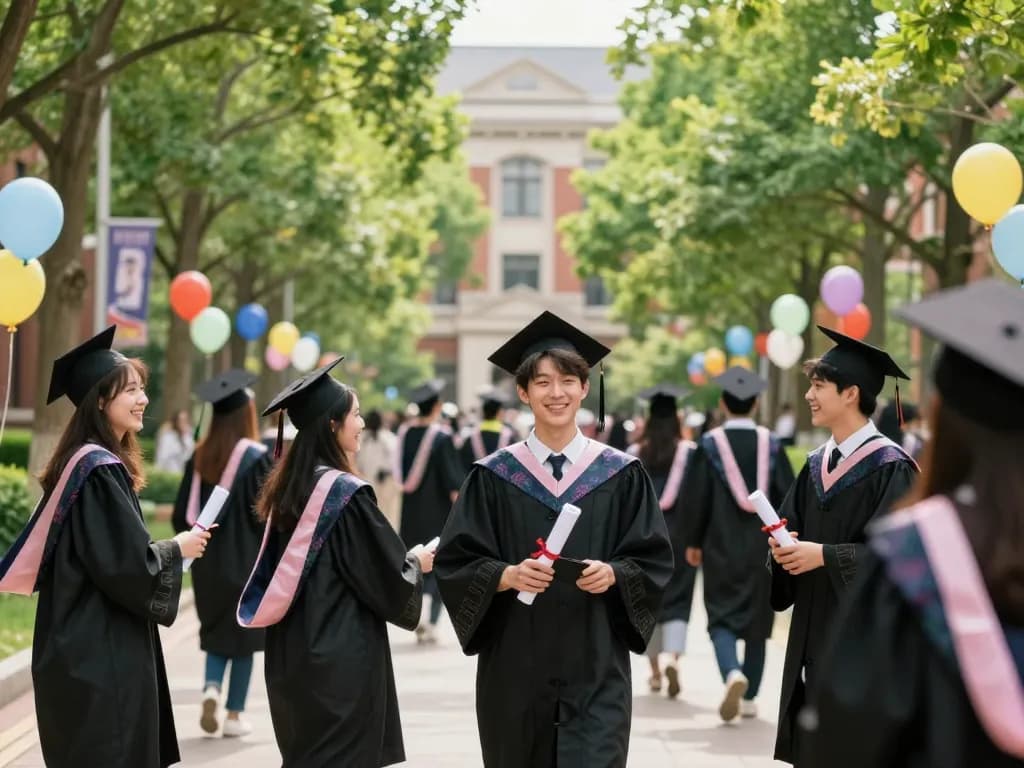 NU Certificate, Transcript & Verification Process Guide celebrating graduation success with students in gowns on university campus.