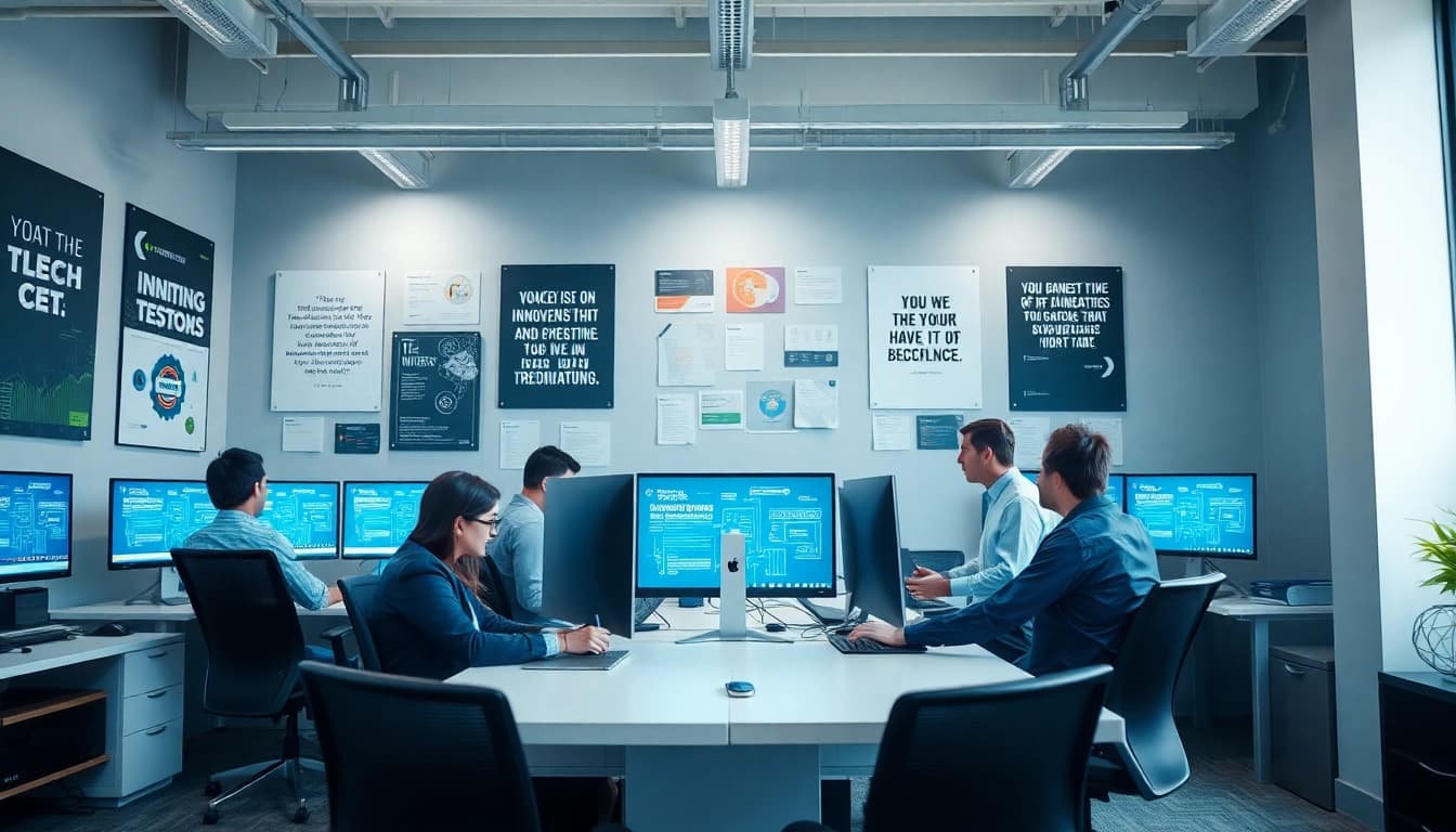 Showcasing Fredericksburg IT Companies collaborating in a modern office environment with technology.