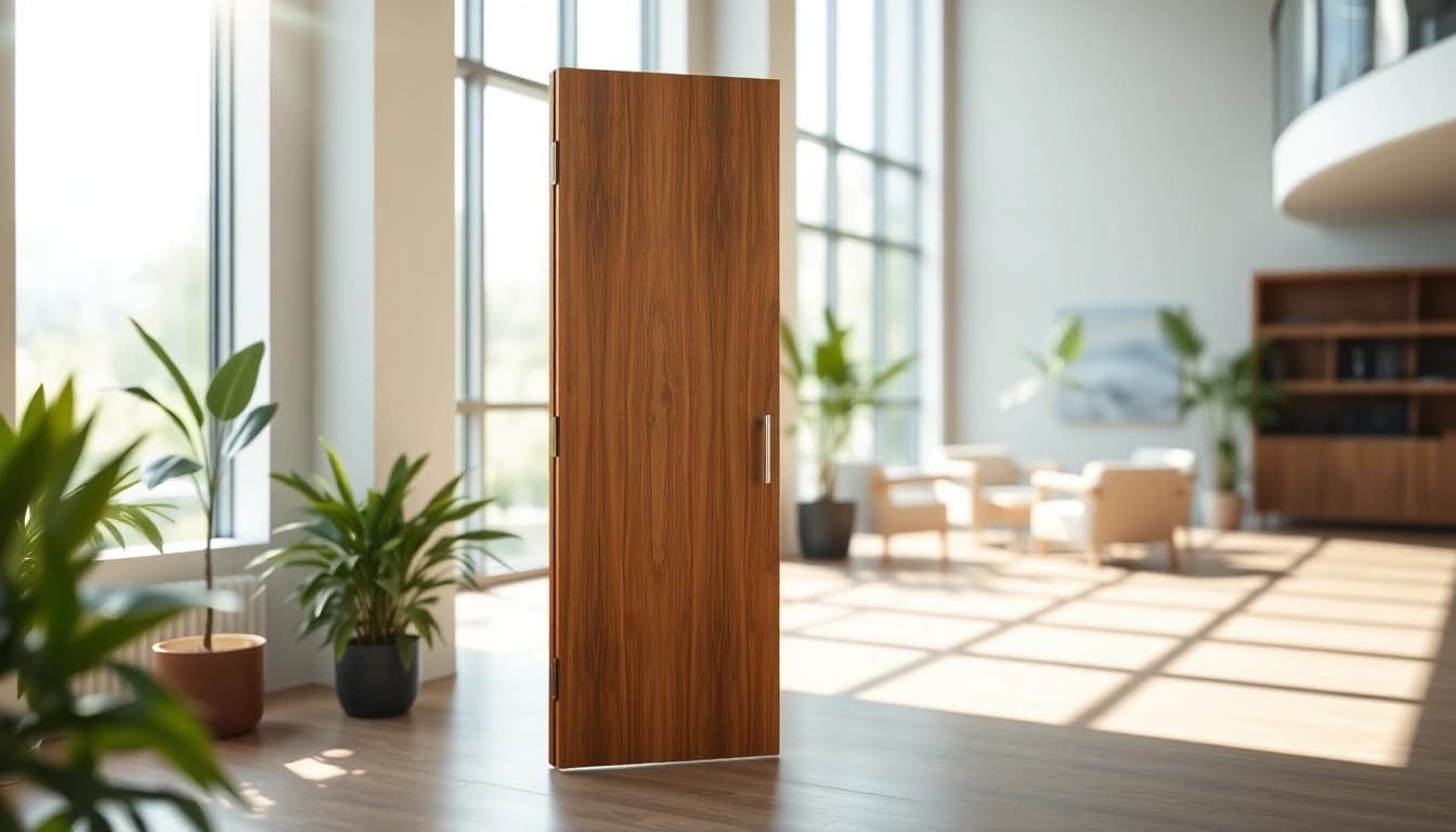 Open a stylish single leaf swing door showcasing modern design in a bright space.