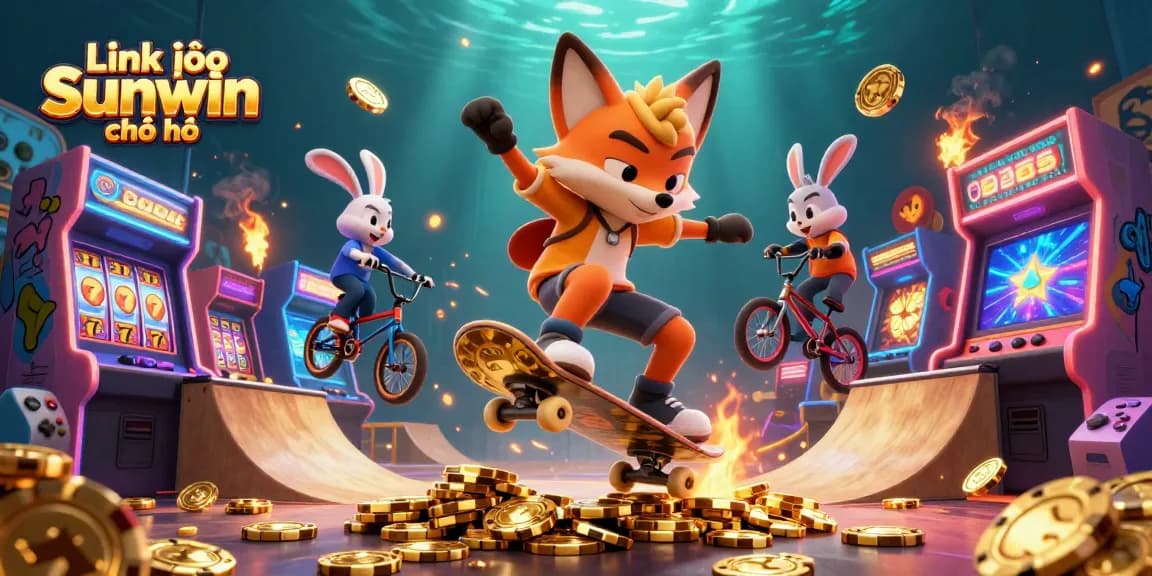 Join the action with Link vào Sunwin chính thức as a fox performs tricks in a vibrant casino-themed scene.