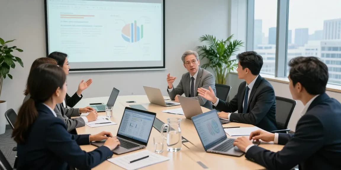 Team engaging in a productive business meeting using MBM strategies.