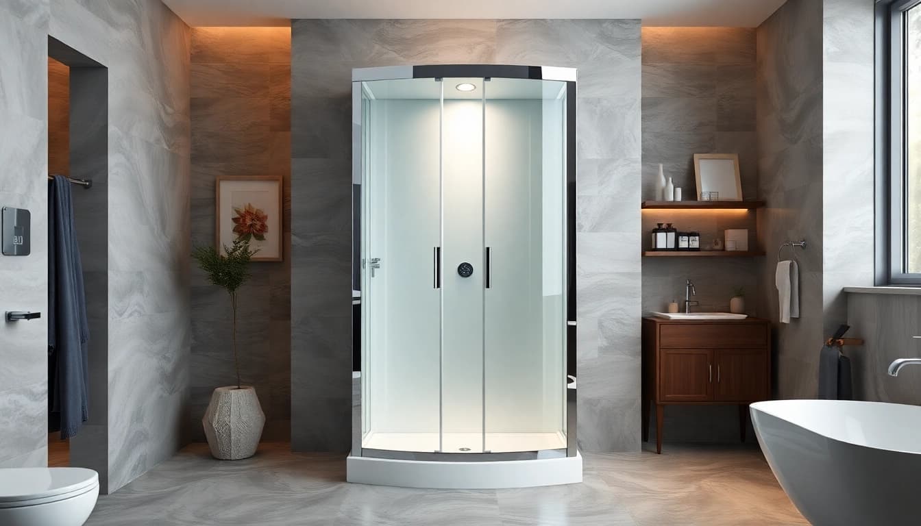 Duschkabine 90x90 in einem modernen Badezimmer zeigt elegantes Design und Details.
