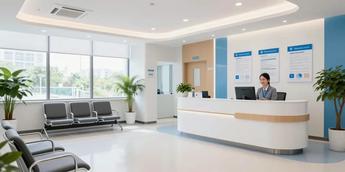 Group vs individual health insurance overview in a healthcare headquarters setting showing patient care, medical services, and expert consultation.