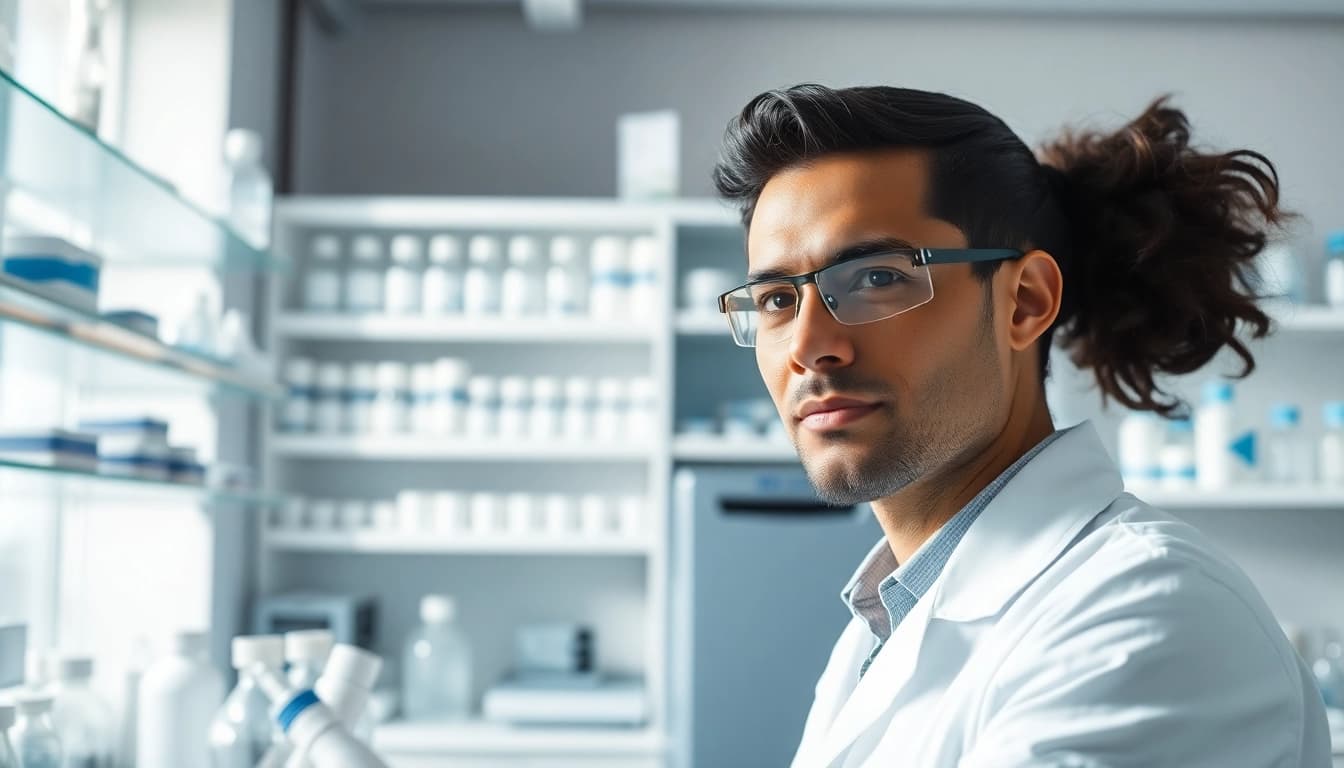 Researching Peptides UK in a professional laboratory with a dedicated scientist.