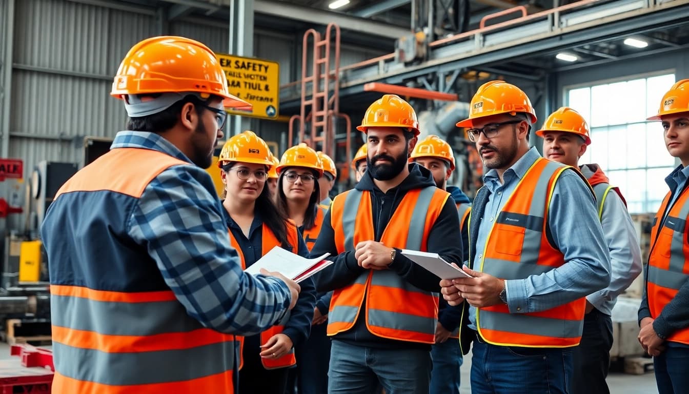 Engaging construction safety training Colorado session with diverse workers and safety gear.