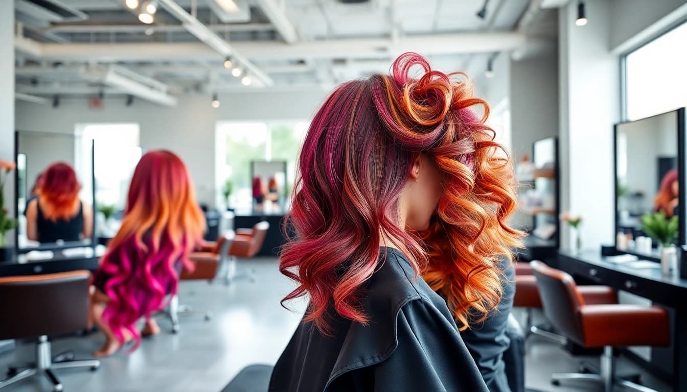 Femeie care își schimbă lookul la salon coafura bucuresti cu un stilist profesionist.