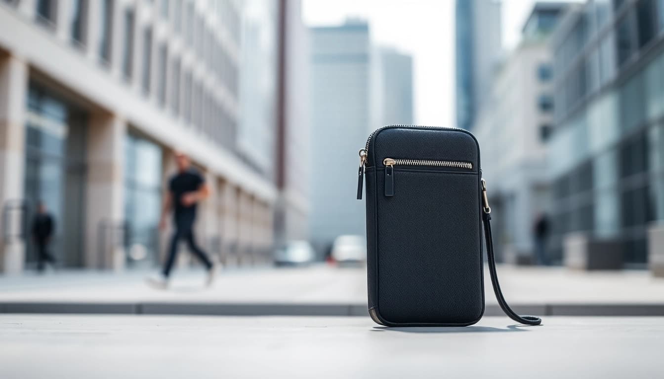 Präsentation der abschließbaren Handytasche mit stilvollem Design und sicheren Eigenschaften.