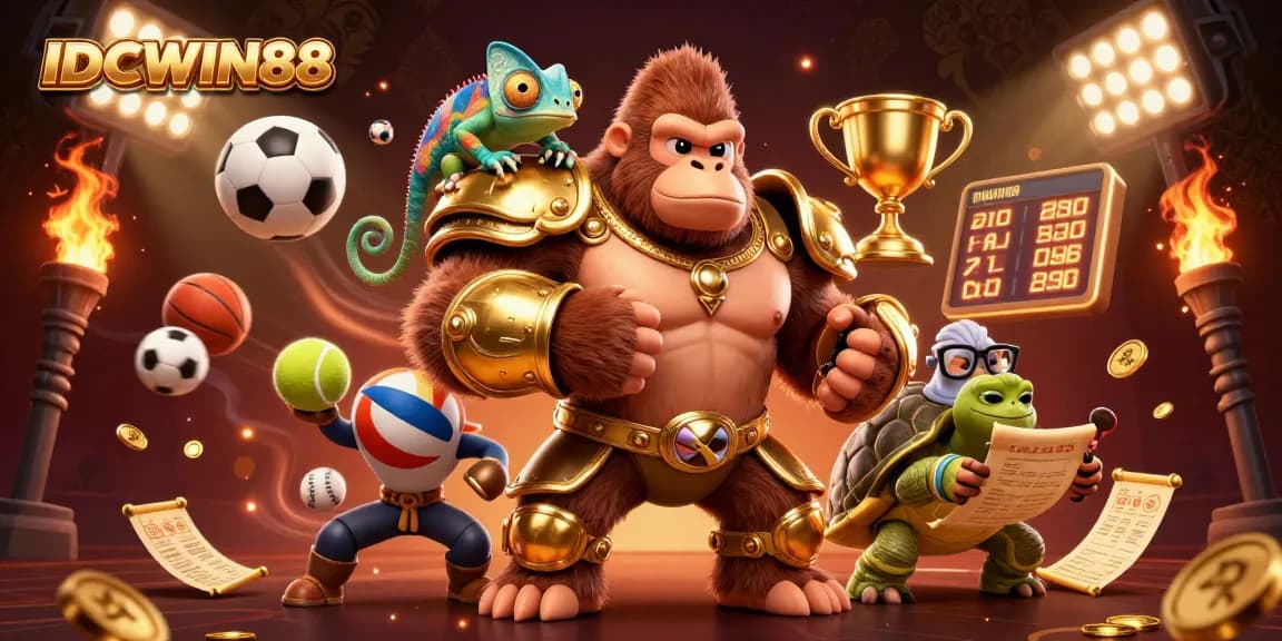 Experience thrilling gameplay at IDCWIN88 with a powerful gorilla king and vibrant gaming elements.