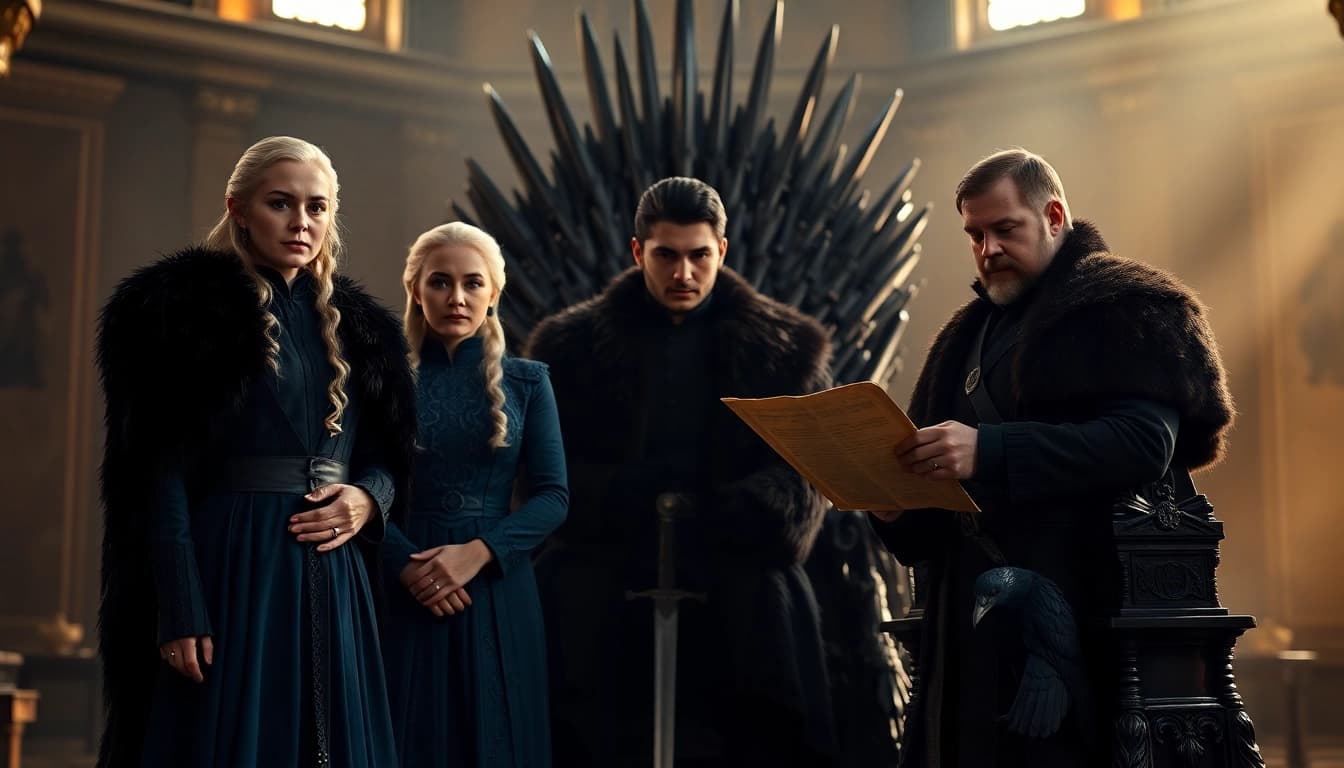 Explore the ensemble of the Game of Thrones cast in an iconic medieval scene.