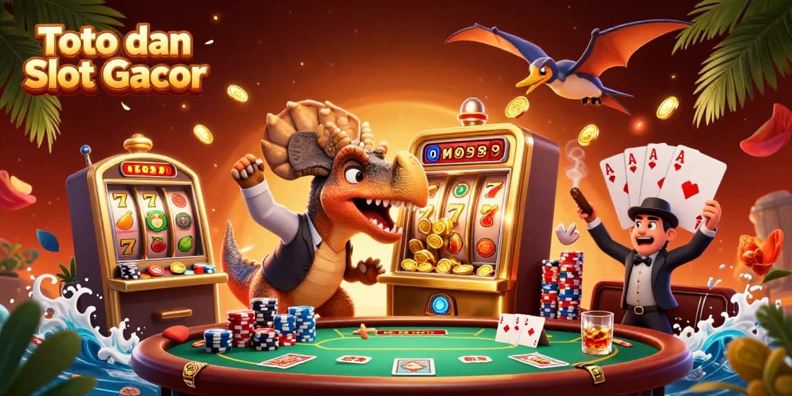 Engage with Toto dan Slot Gacor as a dinosaur hits a jackpot slot, creating dynamic casino action.