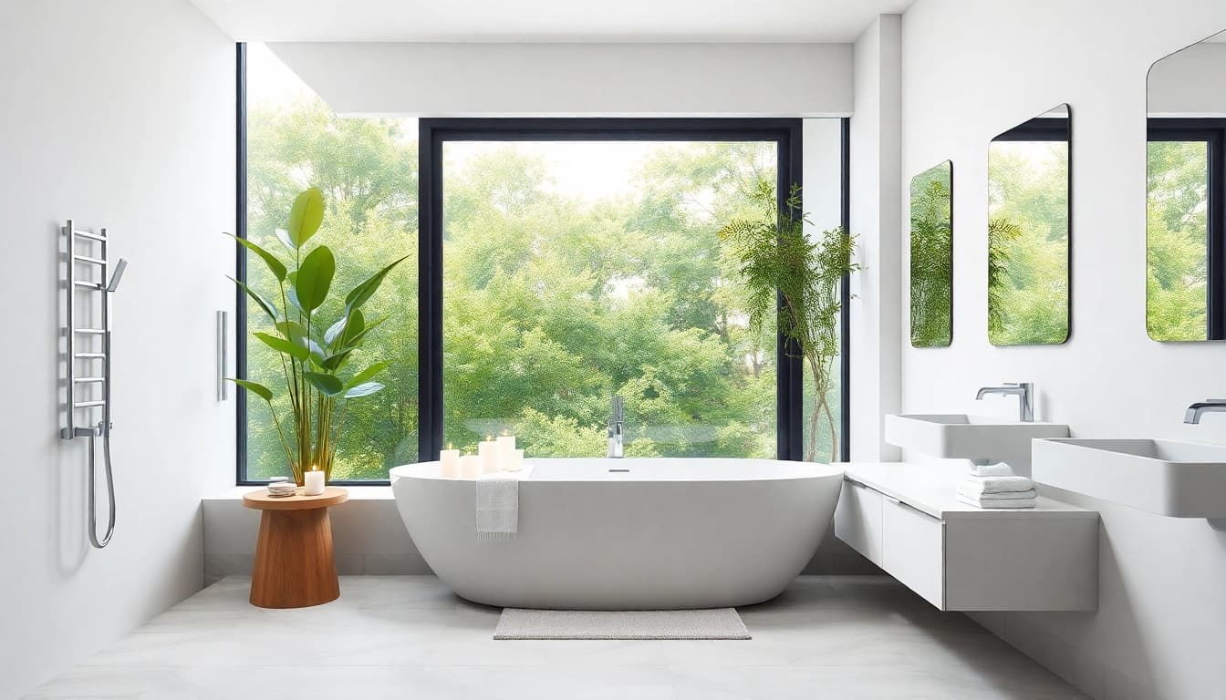 Rilassante vasca da bagno moderna con eleganti dettagli in un ambiente sereno.