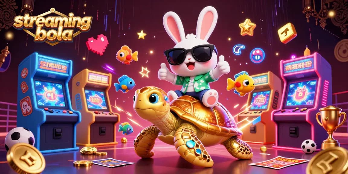 Stream streaming bola live with a lucky rabbit on a golden turtle in a vibrant sports betting scene.