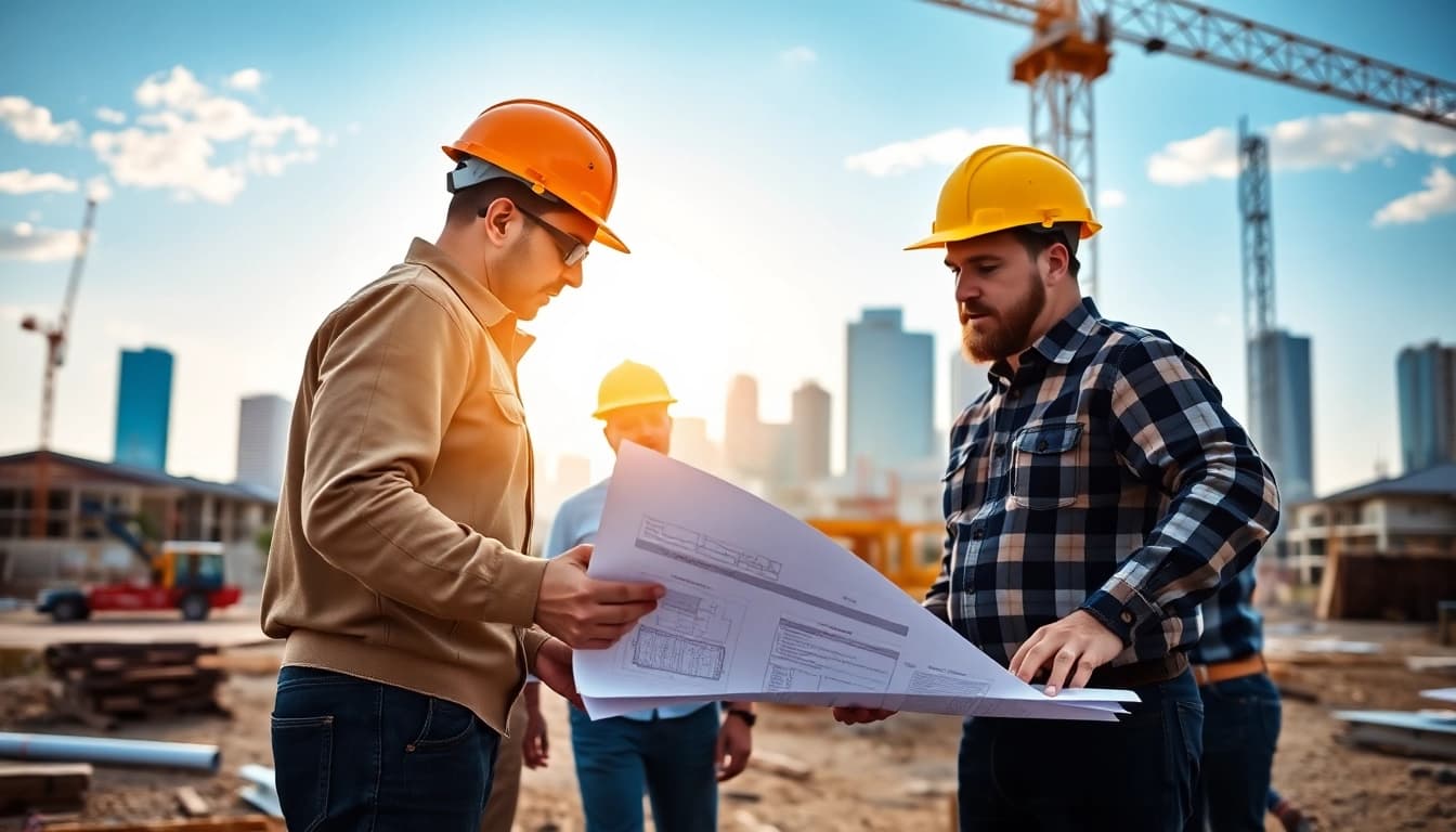 Builders collaborating at a construction site, highlighting the Texas association of builders in action.