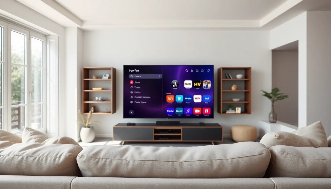 Showcasing the iron tv pro interface in a contemporary living room setup.