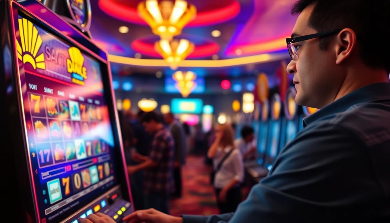 Memenangkan apk slot di mesin slot kasino yang ramai dan penuh warna