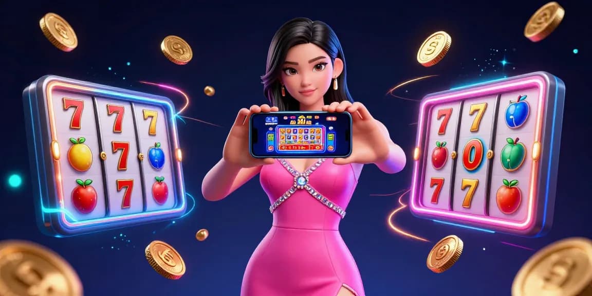 Scene coinvolgenti di casinò non AAMS affidabili con una donna che mostra giochi con croupier dal vivo e elementi dinamici delle slot.