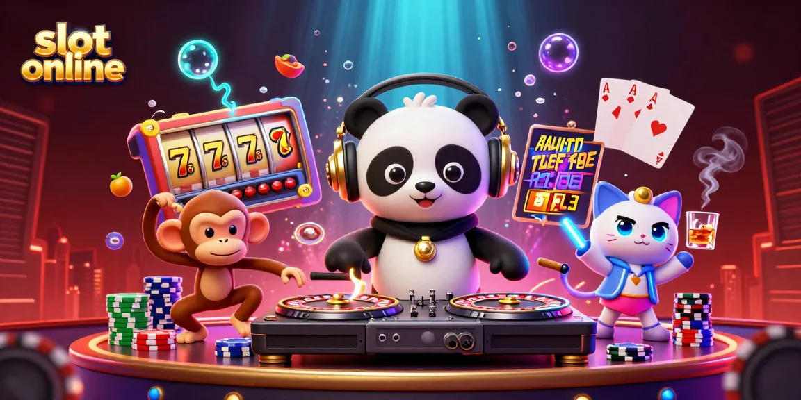Spin the reels with slot online in this vibrant 3D casino scene featuring unique characters and gaming elements.