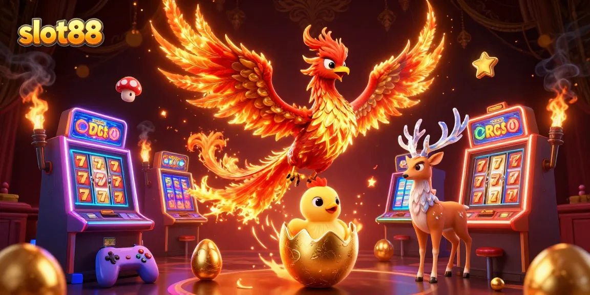 Experience the excitement of slot88 with vibrant slot machines and charismatic characters in a dazzling scene.