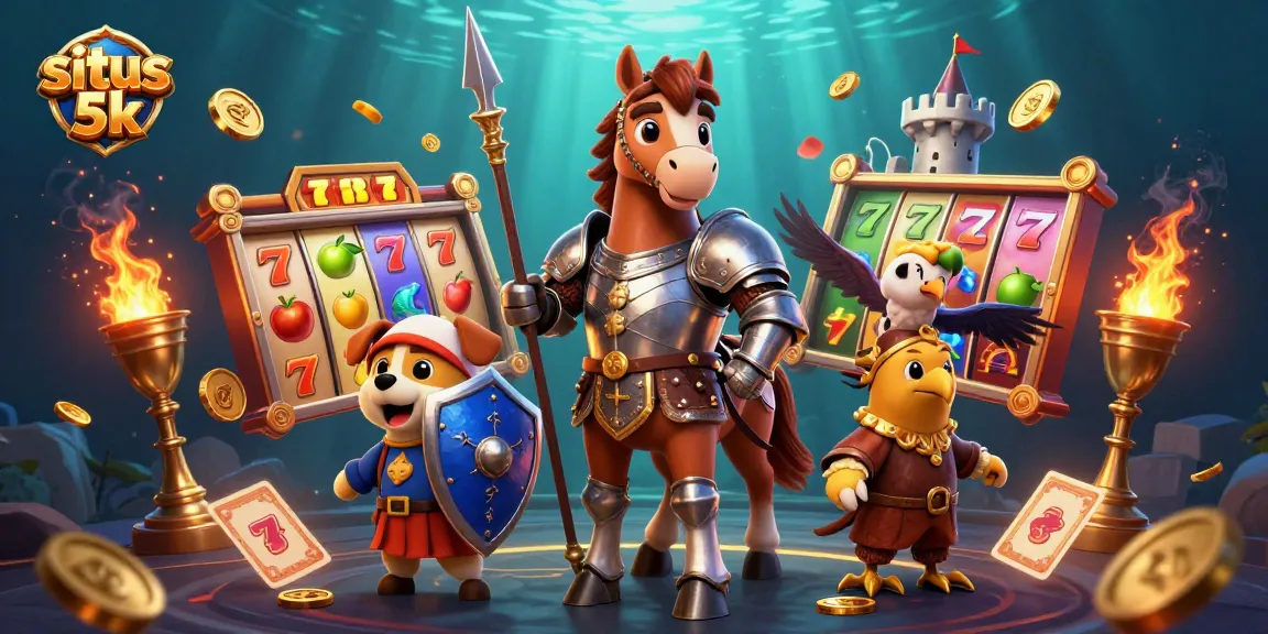 Experience the excitement of situs 5k with lively 3D characters spinning slot reels and engaging in thrilling gameplay.