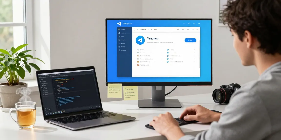 Setting up telegram中文 in a cozy tech workspace with a developer focused on language settings