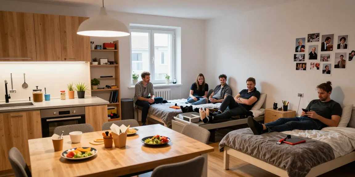 Gemütliches Monteurzimmer in Hannover mit großen Betten, Essbereich und modernem Ambiente für Arbeiter und Reisende.