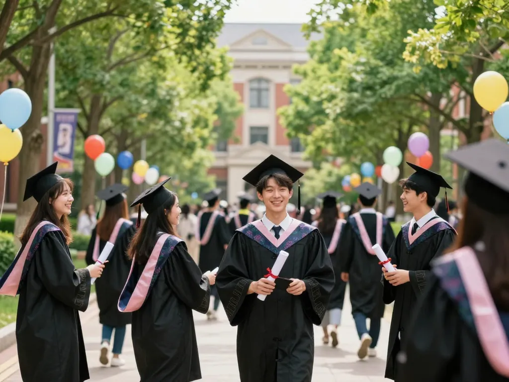 NU Certificate, Transcript & Verification Process Guide celebrating graduation success with students in gowns on university campus.