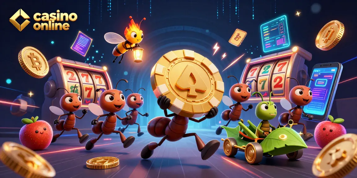 Joacă la casino online cu garnitura de furnici furând un chip de poker aurit gigantic!