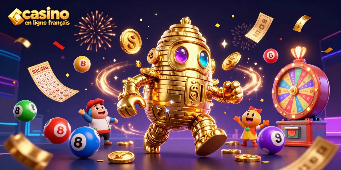 Jouez à des jeux de casino en ligne français avec le personnage principal illustré dans une scène dynamique.