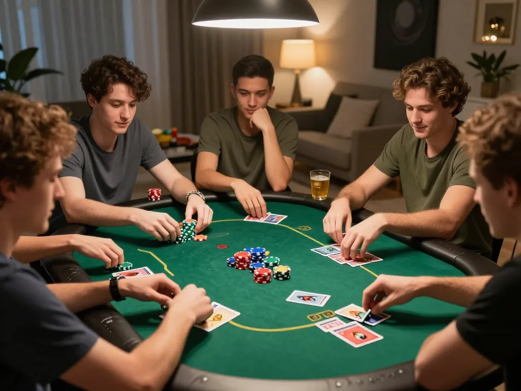 Pemain menikmati permainan poker yang mendebarkan di rumah, menampilkan strategi untuk menang di slot gacor.
