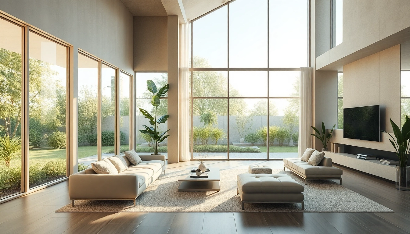 3D Visualisierung erstellen in einem modernen Wohnraum mit natürlichem Licht.