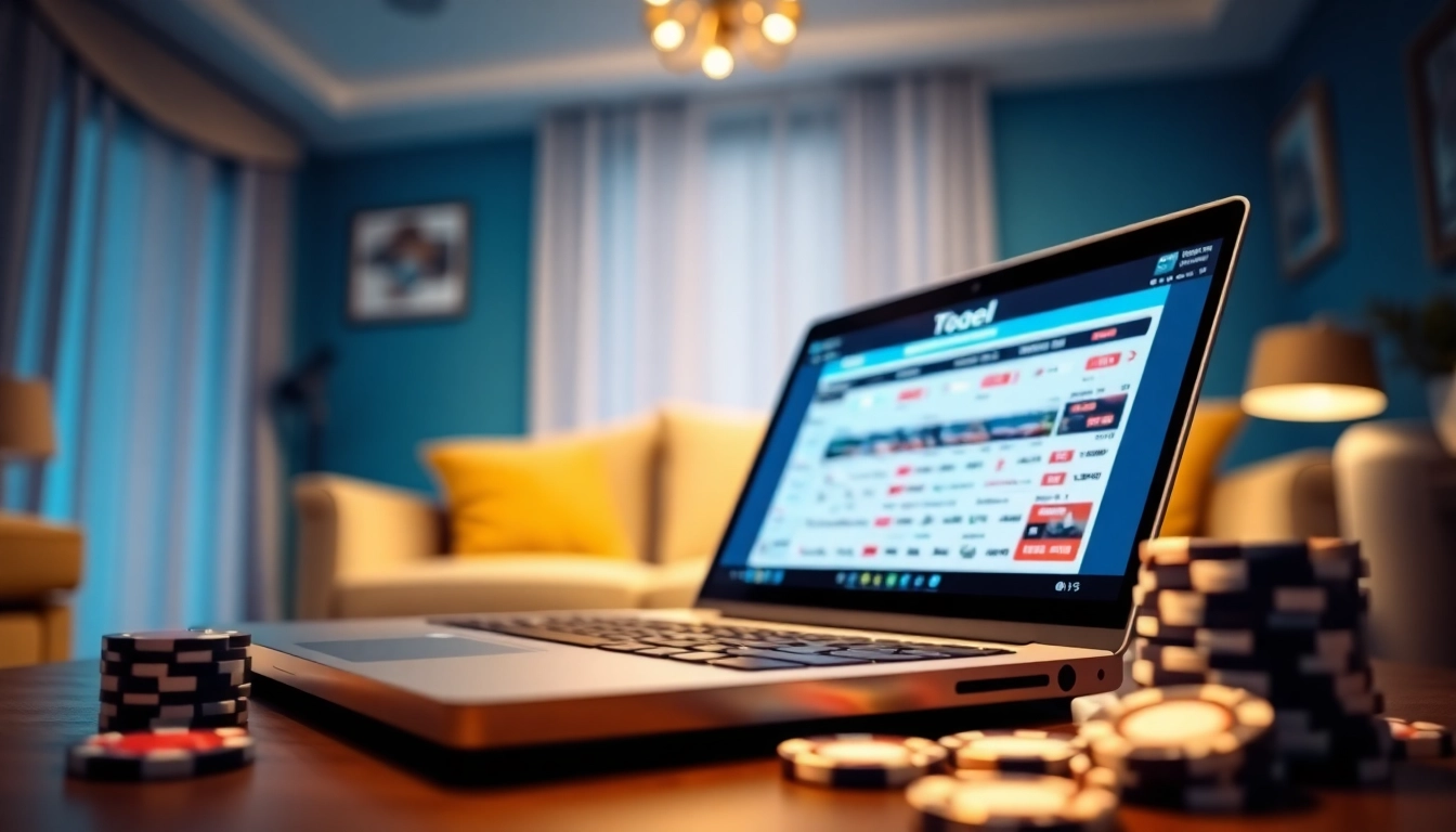 Mengakses togel online dengan antarmuka modern di layar laptop yang terletak di lingkungan nyaman.