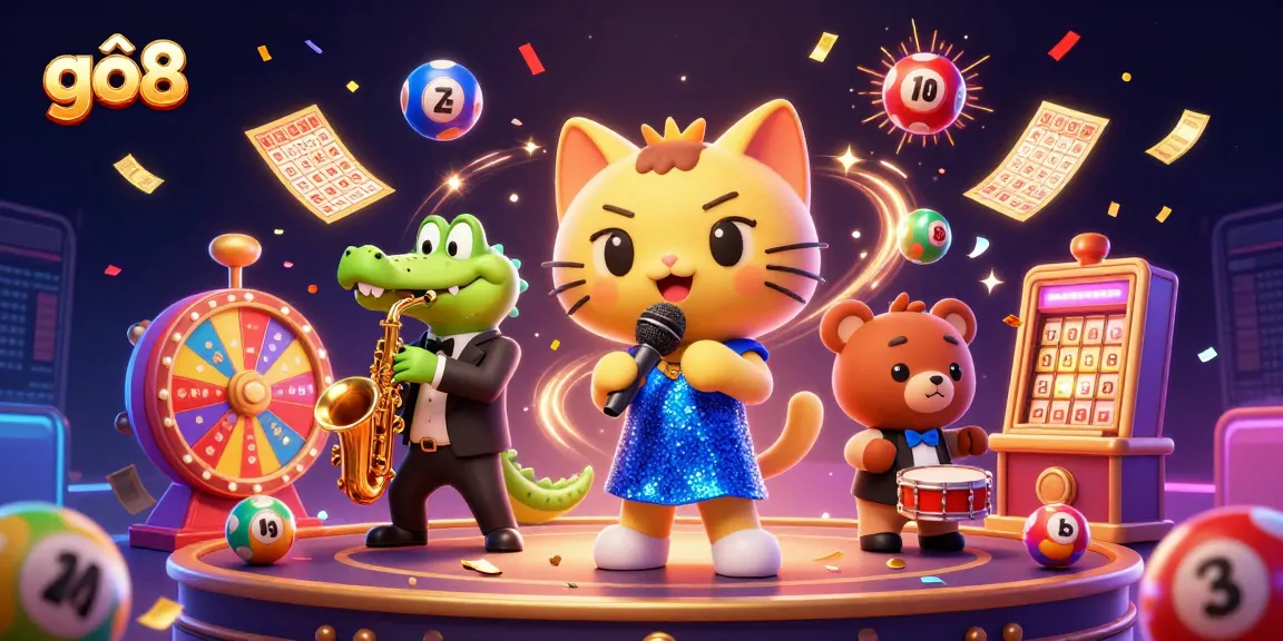 Engage with gô8's vibrant casino scene featuring lively characters and thrilling gaming elements.