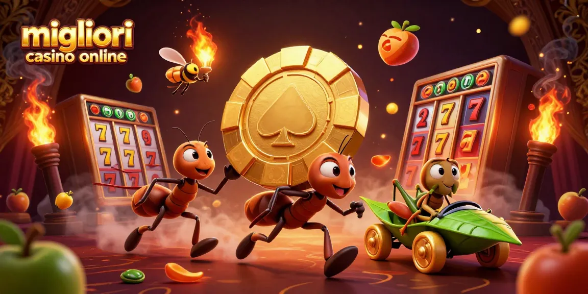 I migliori casino online presentano formidabili slot machines e chips d'oro in una scena vivace.