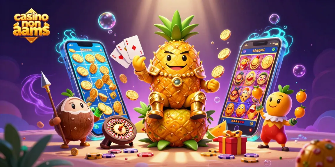 Casinò non AAMS: esplora un'affascinante illustrazione di un casinò con un re ananas e guardie