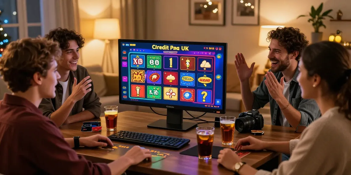 Engaged friends exploring credit card casinos UK options on a cozy game night.