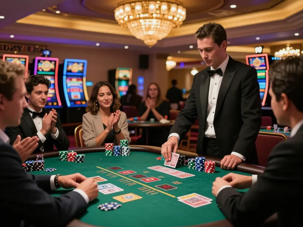 Experience fun88 blackjack action with players at an elegant table in vibrant Las Vegas.