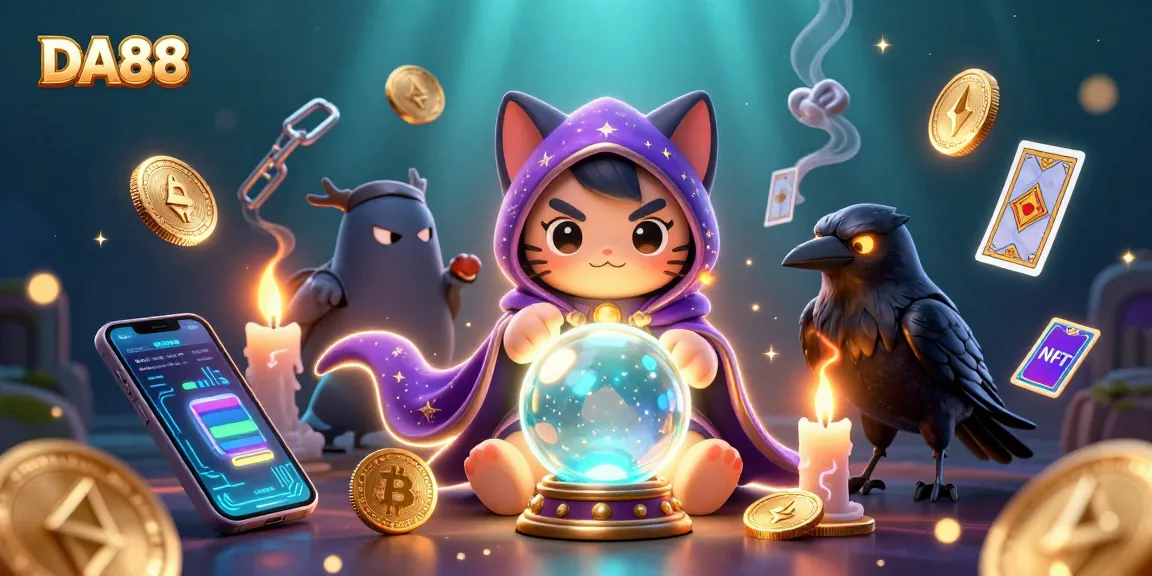 Spin to win with DA88 features a mystical scene of casino elements and characters.