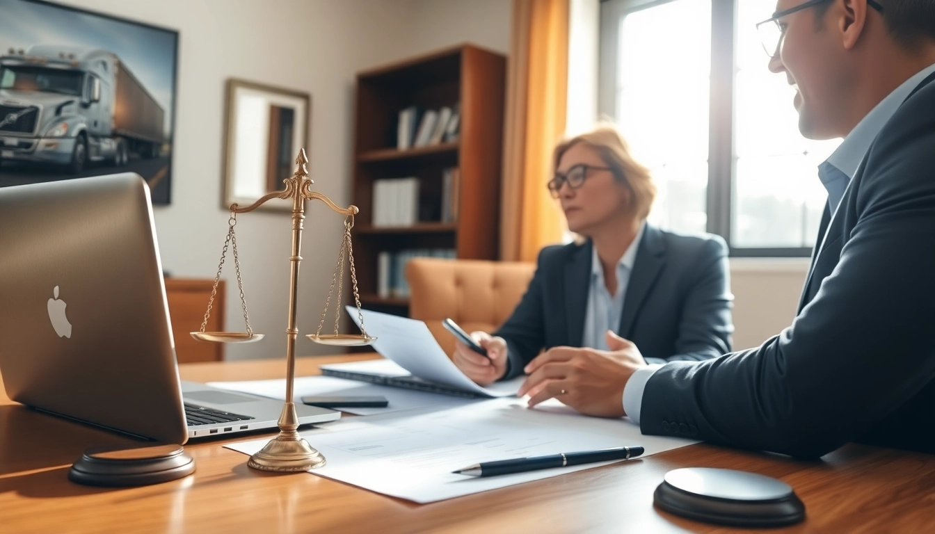 Clearwater truck accident attorney providing legal advice to a client in a professional setting.