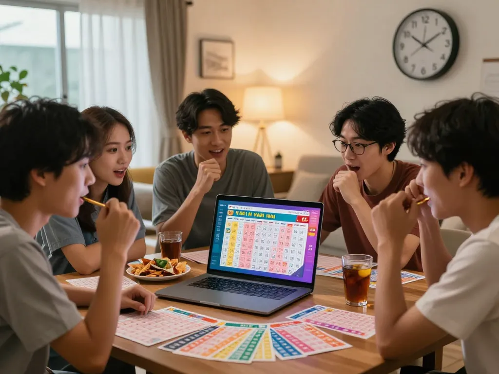 Players eagerly watching HK Hari Ini live lottery draw, creating a thrilling atmosphere.