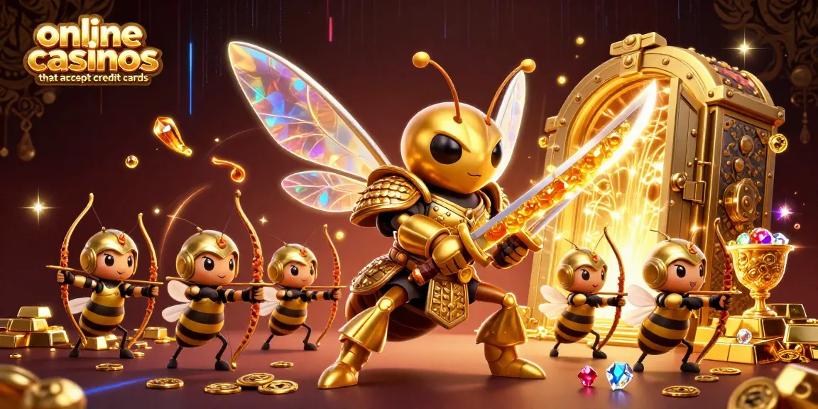 Experience the excitement of online casinos that accept credit cards with vibrant visuals featuring a samurai hornet and treasure.