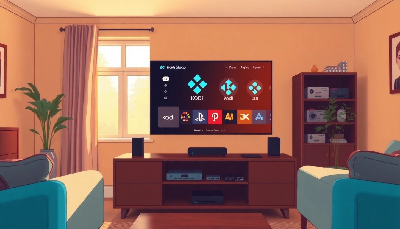Engaging Kodi TV interface displayed in a stylish living room.
