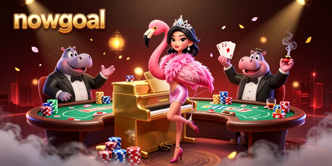 Engage in thrilling gameplay with nowgoal at this vibrant casino scene showcasing poker dynamics and lively characters.