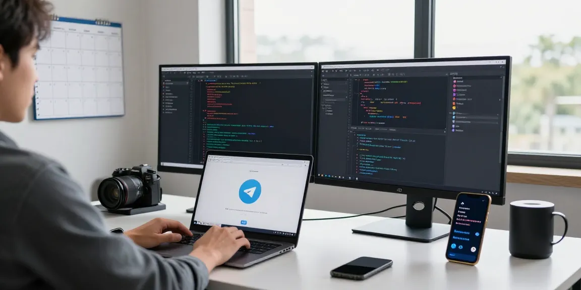 Enhanced productivity with 纸飞机中文版 on a developer's workspace featuring multiple screens and tech tools.
