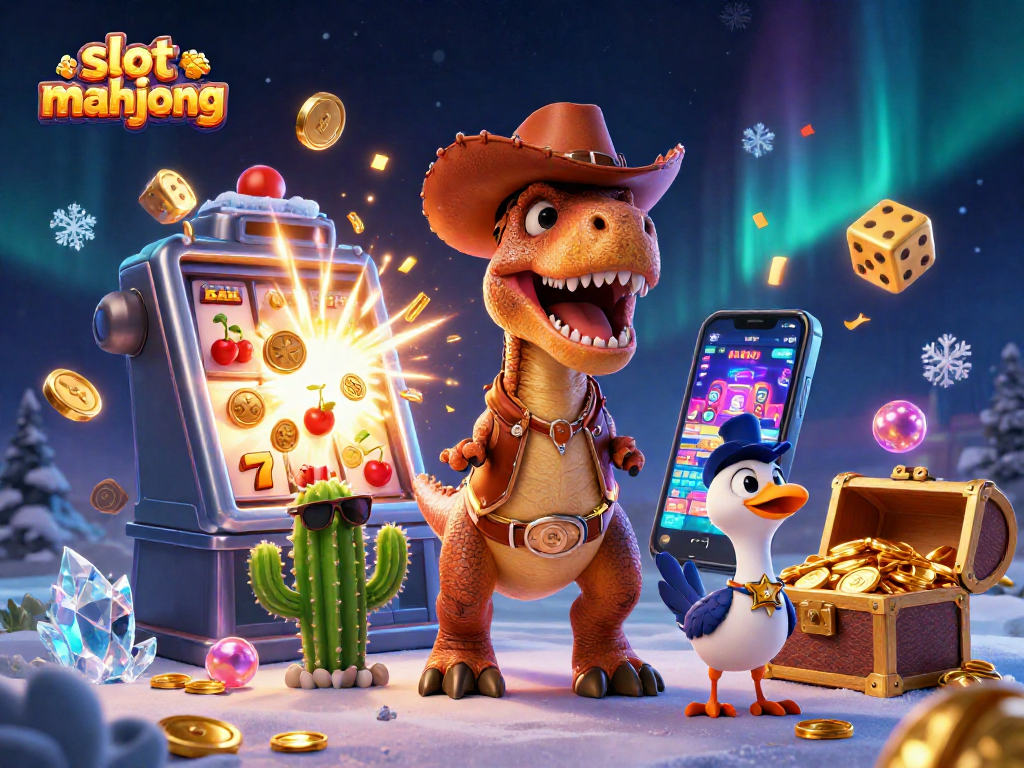 Permainan slot mahjong dengan dinosaurus cowboy 3D dan mesin slot penuh jackpot