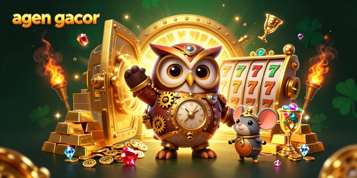Join the excitement with agen gacor symbolizing vibrant slot machines and treasures in a dynamic casino scene.