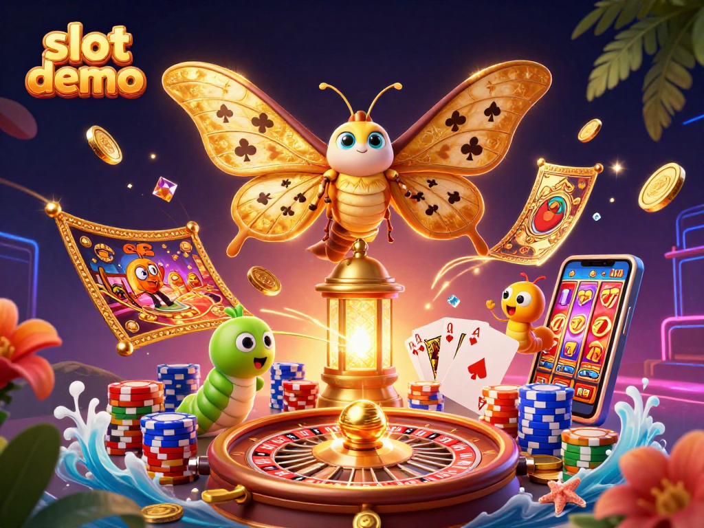 Temukan slot demo instan dengan tampilan 3D menakjubkan menampilkan kupu-kupu dan elemen kasino.