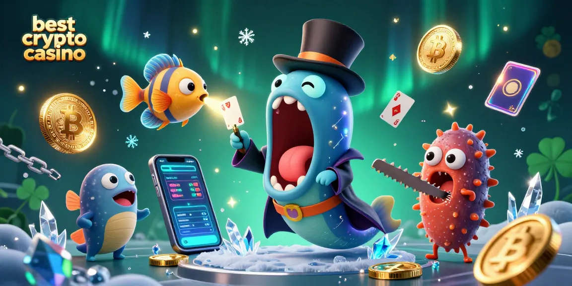 Jouer au meilleur casino crypto avec des personnages marins animés et des éléments de blockchain brillants.