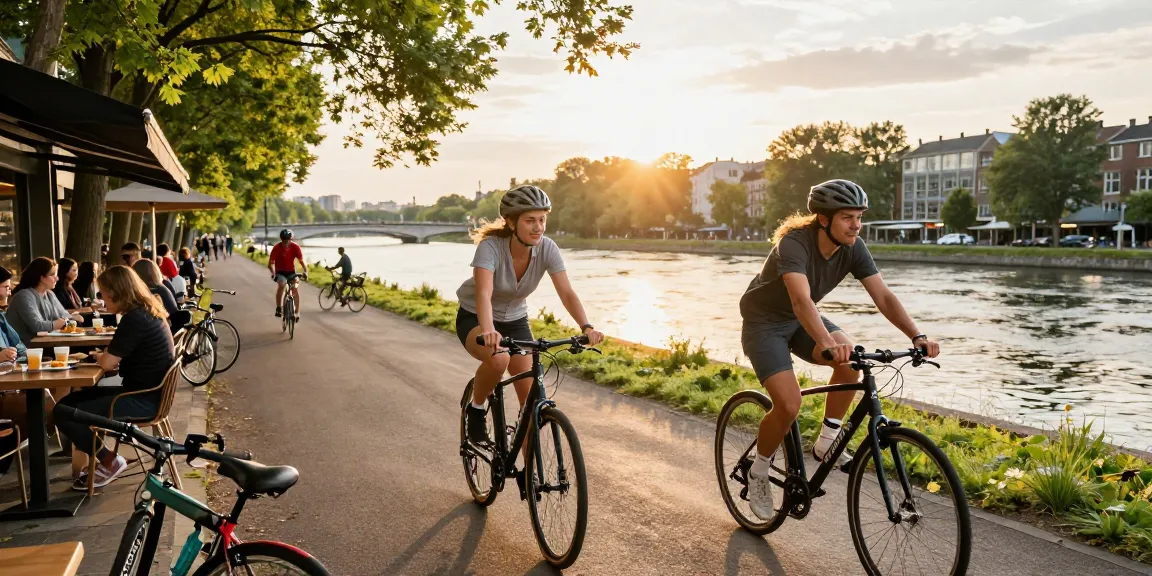 Doppio Bike riders enjoying a scenic urban path, epitomizing outdoor adventure.