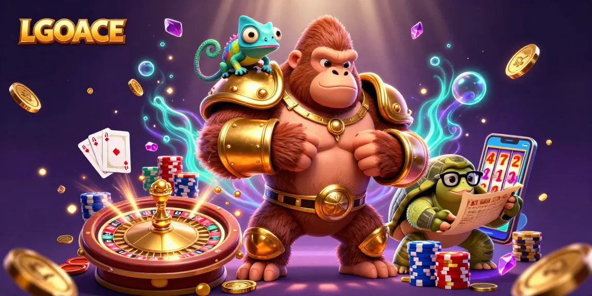LGOACE showcases powerful gaming imagery with golden armor and vibrant casino elements