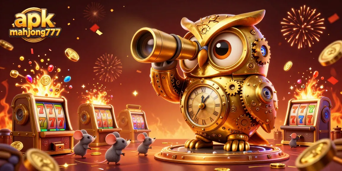 Engage with apk mahjong777 in this vibrant casino scene showcasing golden owl and lively gameplay.